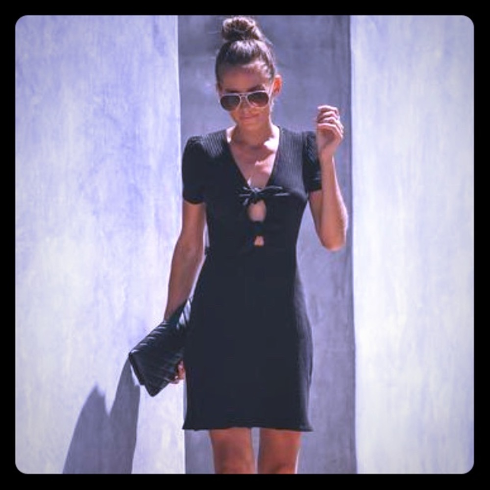 Tie front black dress